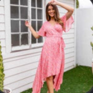 Self Styler pink ditsy floral wrap dress size 8 NWOT